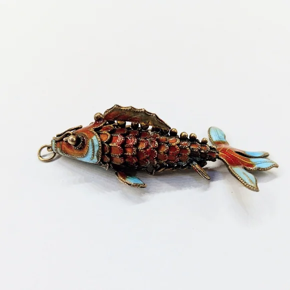 Chinese Export Silver Enamel Articulated Koi Fish Pendant Vintage - Picture 2 of 7